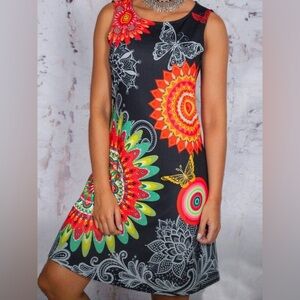 Papillon Sleeveless Black and Multicolour Floral Dress
